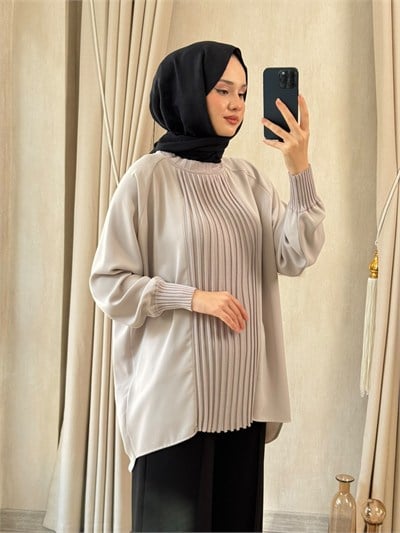 GHİSA 4442 Önü Mervür Detaylı Tunik Gri
