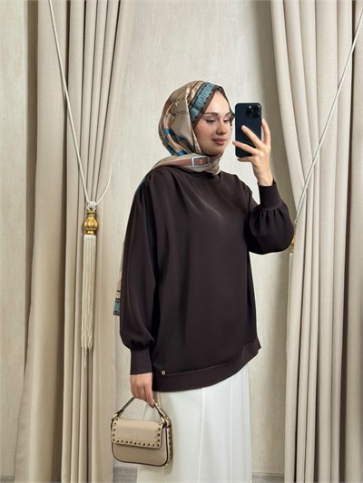 Ghisa 4488  Yaka Drapeli Tunik Kahverengi