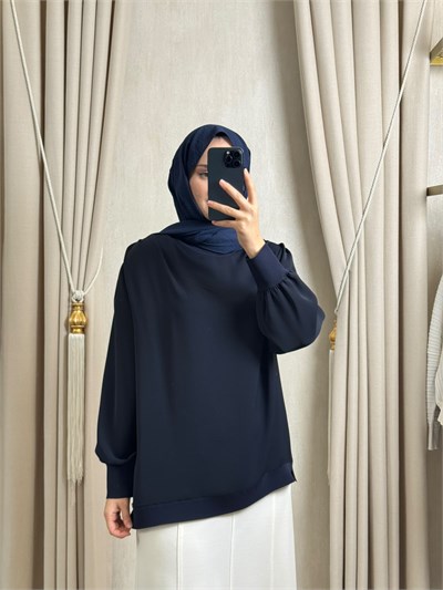 Ghisa 4488  Yaka Drapeli Tunik Lacivert