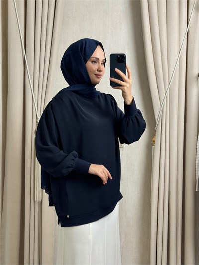 Ghisa 4488  Yaka Drapeli Tunik Lacivert