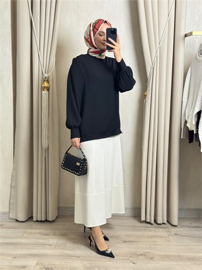 Ghisa 4488 Yaka Drapeli Tunik Siyah