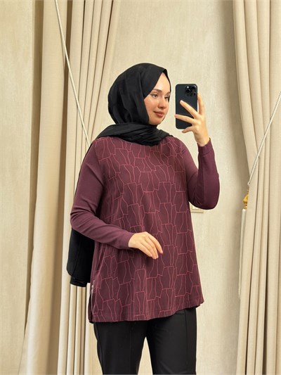 NUSS 3041 Yanı Fermuarlı Kupra Detay Merserize Tunik Bordo