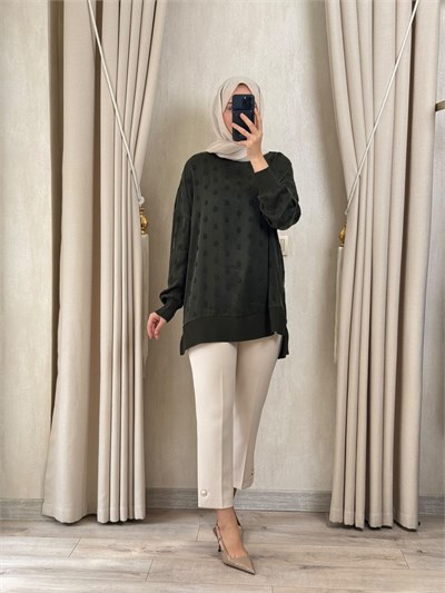 NUSS 3043 İpek Kupra Vegan Tunik Yeşil