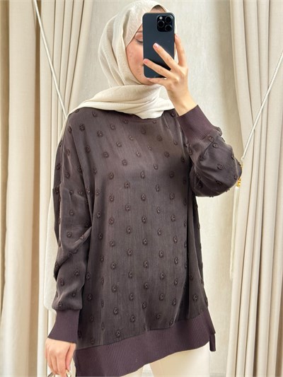 NUSS 3043 İpek Kupra Vegan Tunik Kahverengi