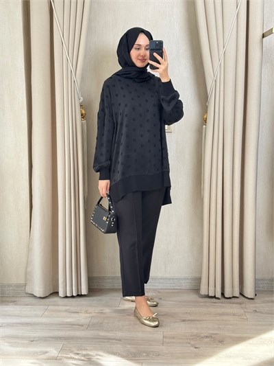 NUSS 3043 İpek Kupra Vegan Tunik Siyah