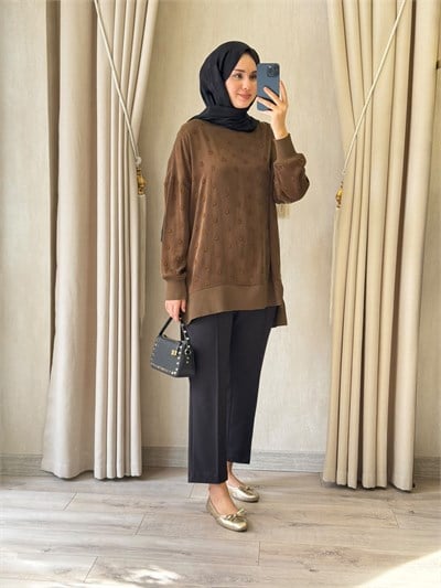 NUSS 3043 İpek Kupra Vegan Tunik Taba