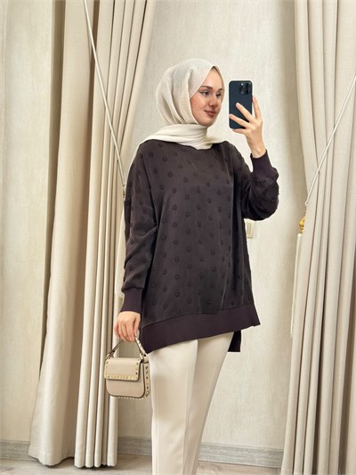 NUSS 3043 İpek Kupra Vegan Tunik Kahverengi