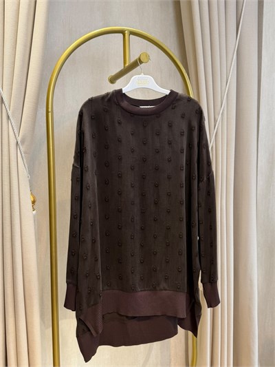 NUSS 3043 İpek Kupra Vegan Tunik Kahverengi