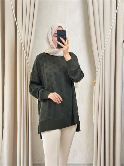 NUSS 3043 İpek Kupra Vegan Tunik Yeşil