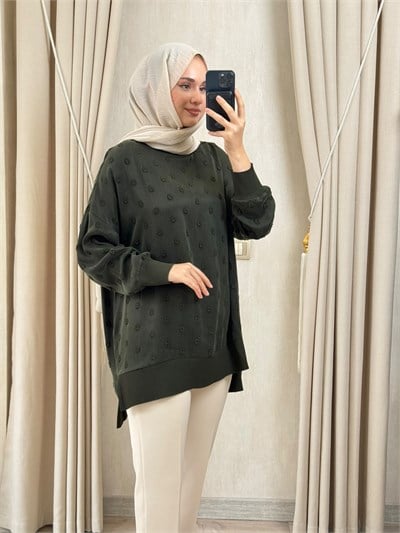 NUSS 3043 İpek Kupra Vegan Tunik Yeşil