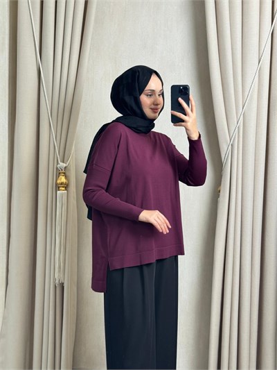 Nuss116 Lastik Kol Merserize Tunik Bordo
