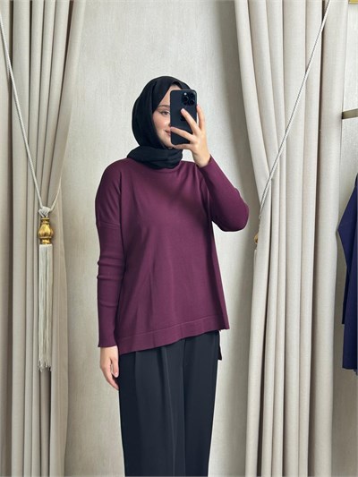 Nuss116 Lastik Kol Merserize Tunik Bordo