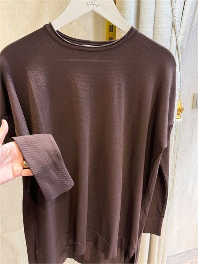 Nuss116 Lastik Kol Merserize Tunik Kahverengi