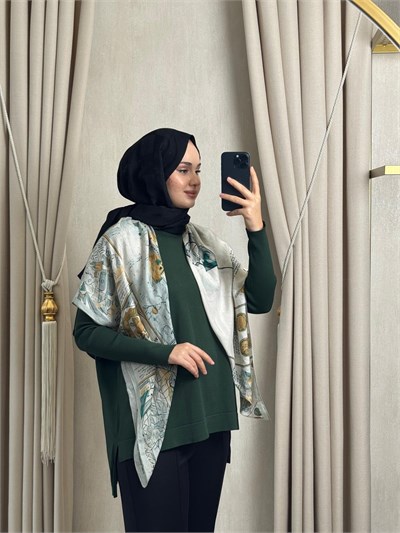 Nuss116 Lastik Kol Merserize Tunik Çam Yeşili 