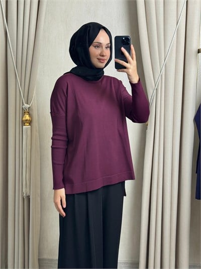 Nuss116 Lastik Kol Merserize Tunik Bordo