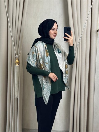 Nuss116 Lastik Kol Merserize Tunik Çam Yeşili 