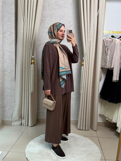 Tığ Triko 4103 Oversize Tunik Kahve