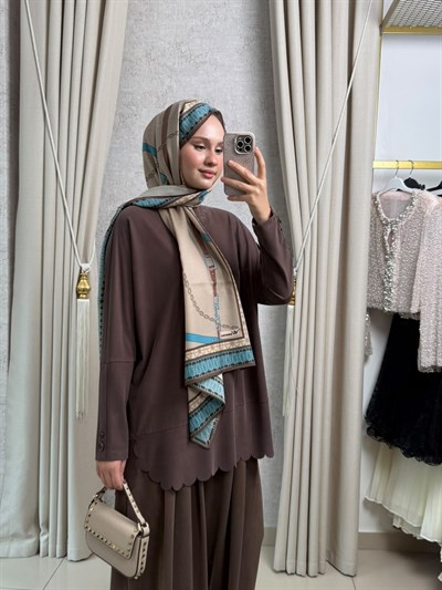 Tığ Triko 4103 Oversize Tunik Kahve