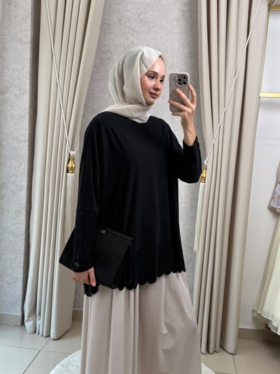 Tığ Triko 4103 Oversize Tunik Siyah