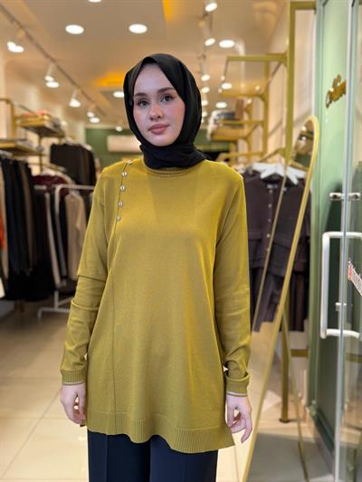 Tığ Triko Fırfır Detaylı Rayon Tunik 21797 Asit Yeşili