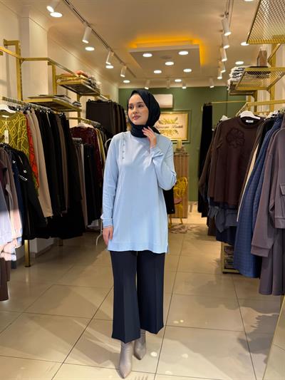 Tığ Triko Fırfır Detaylı Rayon Tunik 21797 Bebe Mavi