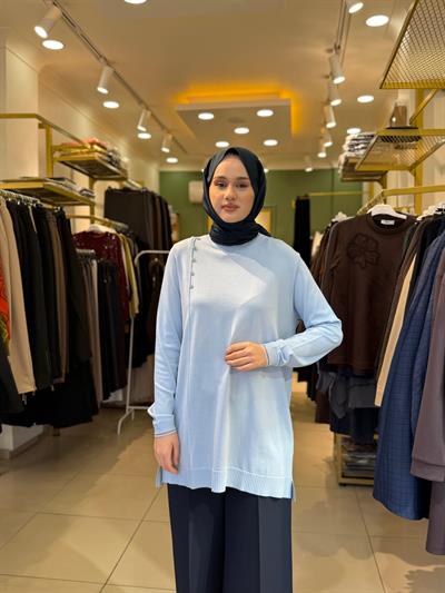 Tığ Triko Fırfır Detaylı Rayon Tunik 21797 Bebe Mavi