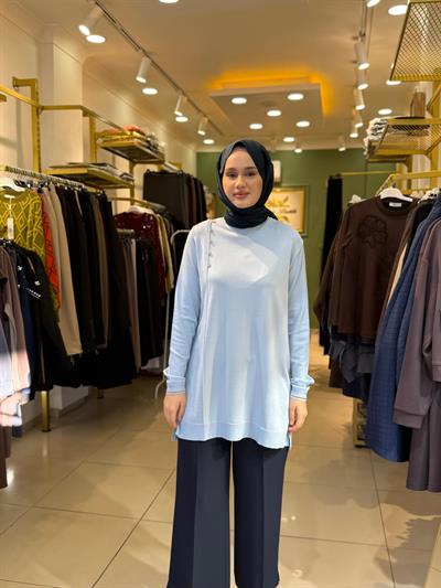 Tığ Triko Fırfır Detaylı Rayon Tunik 21797 Bebe Mavi