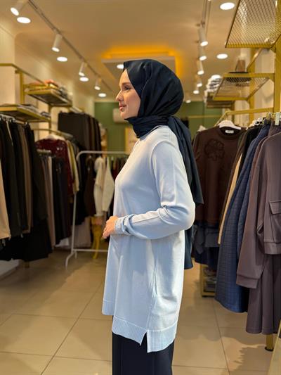 Tığ Triko Fırfır Detaylı Rayon Tunik 21797 Bebe Mavi