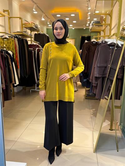 Tığ Triko Fırfır Detaylı Rayon Tunik 21797 Asit Yeşili
