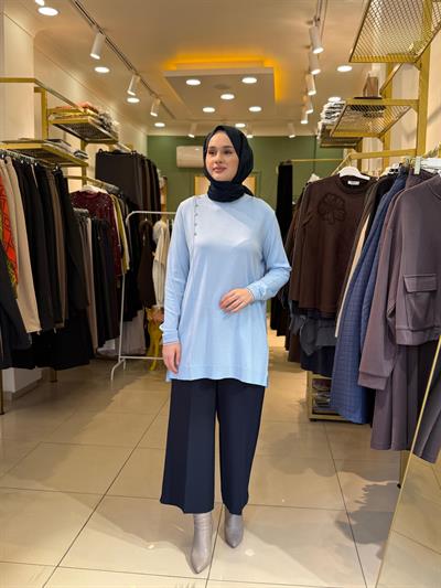 Tığ Triko Fırfır Detaylı Rayon Tunik 21797 Bebe Mavi