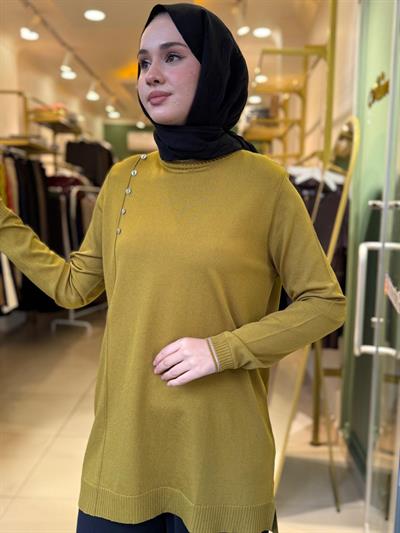 Tığ Triko Fırfır Detaylı Rayon Tunik 21797 Asit Yeşili