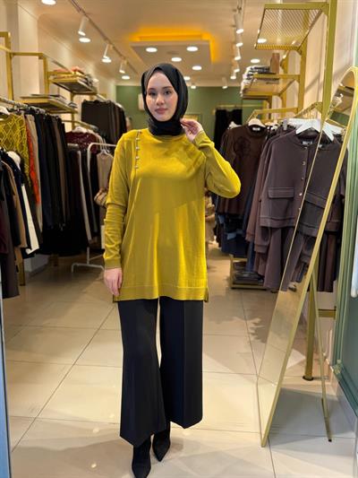 Tığ Triko Fırfır Detaylı Rayon Tunik 21797 Asit Yeşili