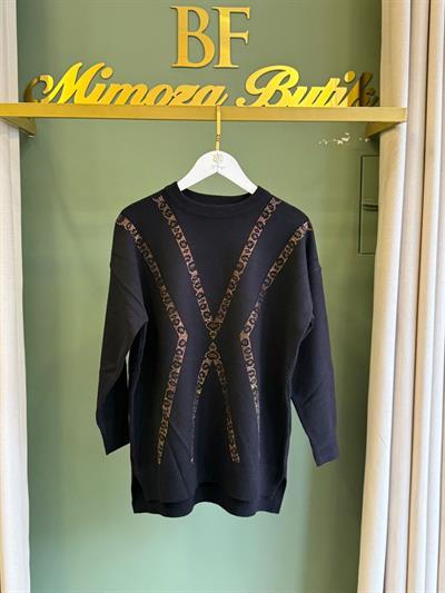 Tığ Triko Leopar Taşlı Tunik 21763 Siyah