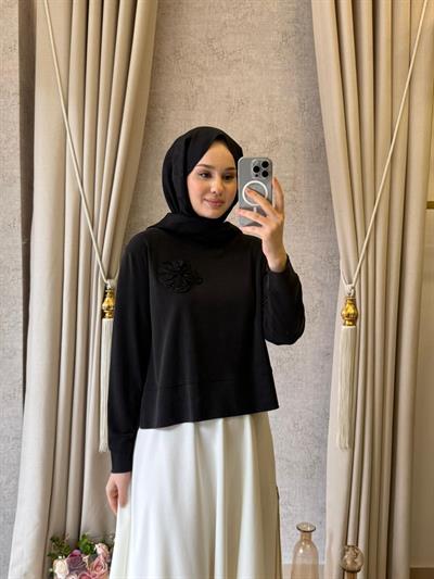 Wennora 1050 Yaka İşlemeli Sweet Siyah