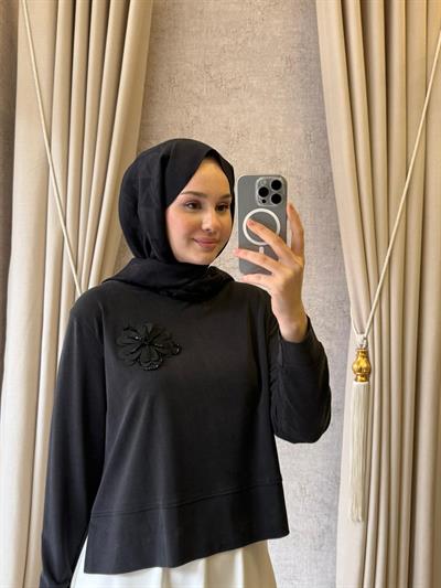 Wennora 1050 Yaka İşlemeli Sweet Siyah