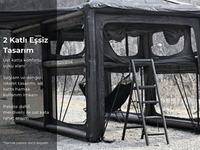 Dookan Xeno Nest İki Katlı Şişme Kamp Çadırı 10.5 m2 Siyah