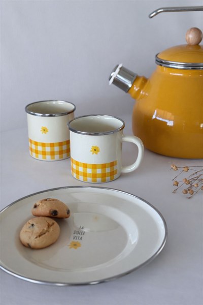 Picnic Emaye Kupa Sarı Ekose 8 cm