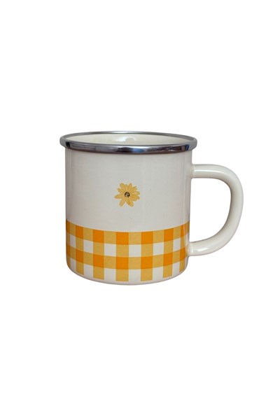 Picnic Emaye Kupa Sarı Ekose 8 cm