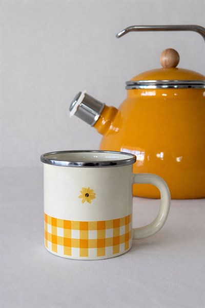 Picnic Emaye Kupa Sarı Ekose 8 cm