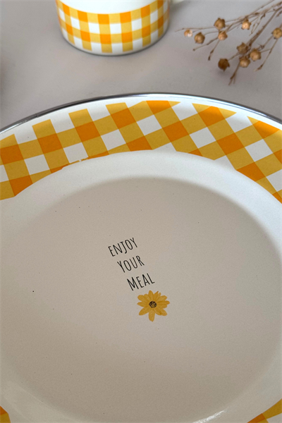 Picnic Emaye Tabak Sarı Ekose 25 cm