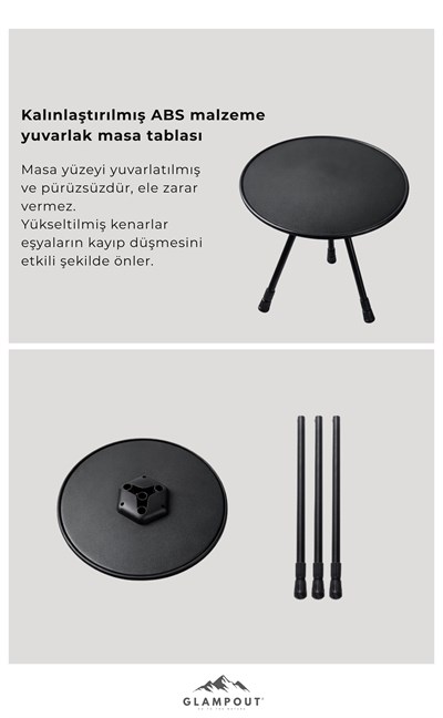 Teleskopik Ayaklı Kamp Sehpası 37x36-57 cm Siyah