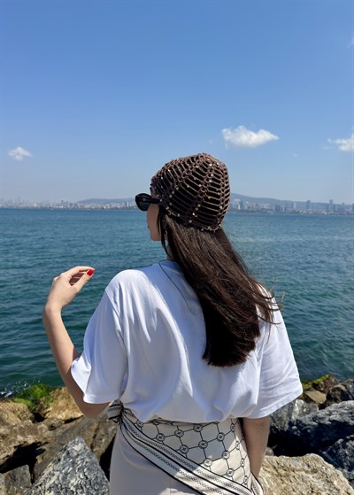 Kahverengi Pullu Crochet Saç Aksesuarı