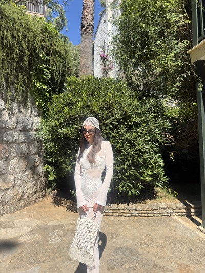 Krem Pul Detay Crochet Saç Aksesuarı 