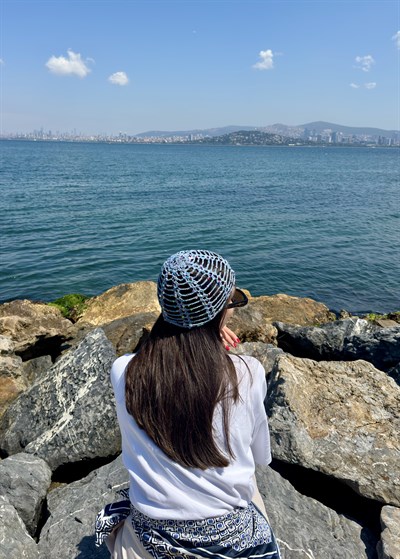 Mavi Pullu Crochet Saç Aksesuarı