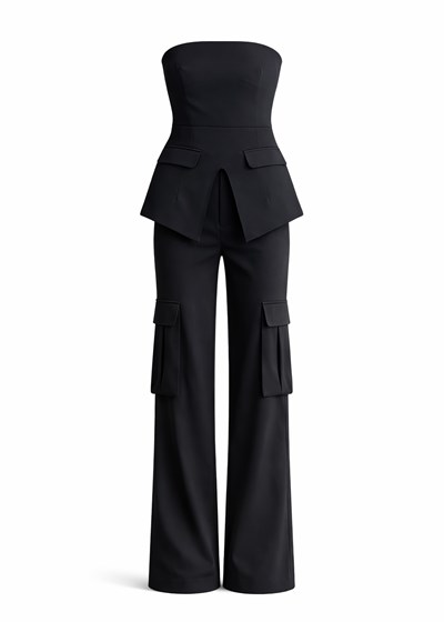 Straplez Bluz Kargo Pantolon Takım