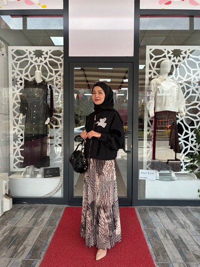 SBL Pileli Şifon Etekli Ceketli Takım