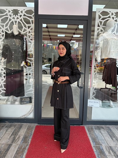 SBL Tensel Kot Pile Detay Siyah Takım