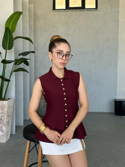 Çelik Örme Sıfır Kol Yelek Bordo