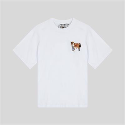 Kovboy nakışlı oversize beyaz tişört-01