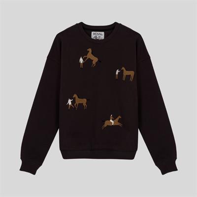 Kovboy nakışlı oversize kahverengi sweatshirt-004